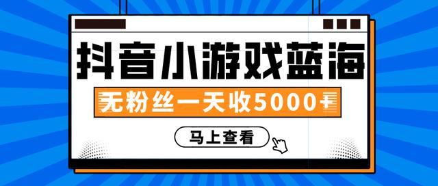 赚钱计划：抖音小游戏蓝海项目，无粉丝一天收入5000+-云帆项目库