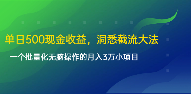 单日500现金收益，洞悉截流大法，一个批量化无脑操作的月入3万小项目-云帆项目库