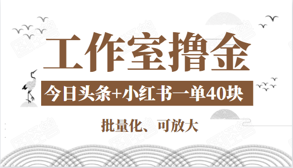 工作室撸金二件套：撸今日头条原创收益+小红书一单利润40块项目-云帆项目库