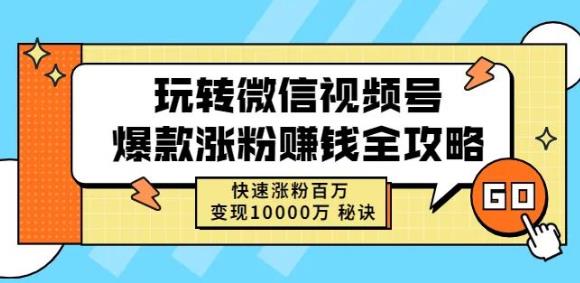 玩转微信视频号爆款涨粉赚钱全攻略，快速涨粉百万变现万元秘诀-云帆项目库