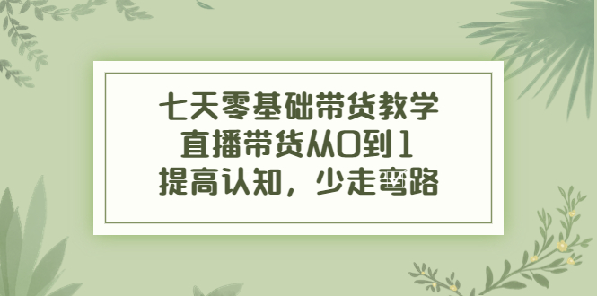 七天零基础带货教学，直播带货从0到1，提高认知，少走弯路-云帆项目库