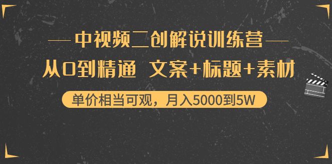 中视频二创解说训练营：从0到精通 文案+标题+素材、月入5000到5W-云帆项目库