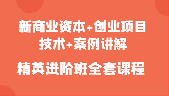 新商业资本+创业项目，技术+案例讲解，精英进阶班全套课程-云帆项目库