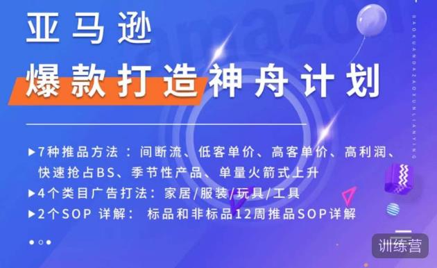 亚马逊爆款打造神舟计划，​7种推品方法，4个类目广告打法，2个SOP详解-云帆项目库