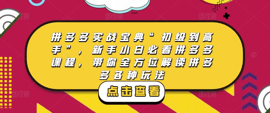 拼多多实战宝典“初级到高手”，新手小白必看拼多多课程，带你全方位解读拼多多各种玩法-云帆项目库