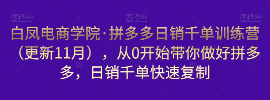 白凤电商学院·拼多多日销千单训练营，从0开始带你做好拼多多，日销千单快速复制（更新知2023年3月）-云帆项目库