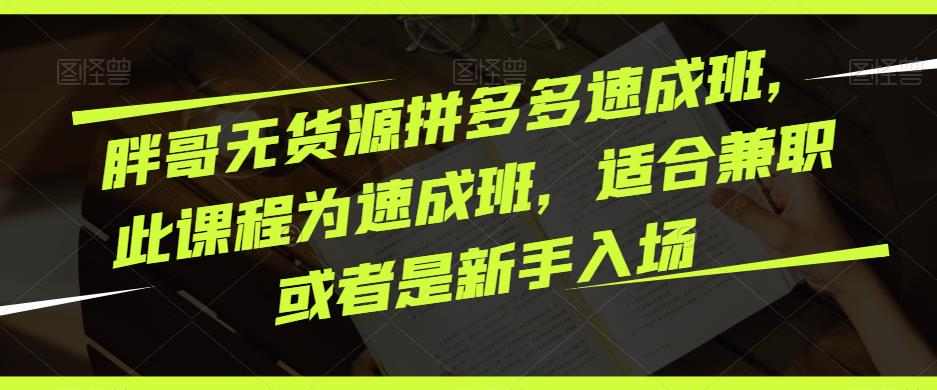 胖哥无货源拼多多速成班，此课程为速成班，适合兼职或者是新手入场-云帆项目库