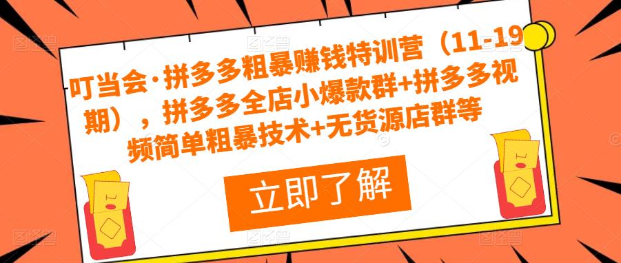 叮当会·拼多多粗暴赚钱特训营（11-19期），拼多多全店小爆款群+拼多多视频简单粗暴技术+无货源店群等-云帆项目库