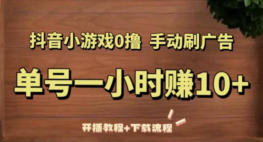 抖音小游戏0撸手动刷广告，单号一小时赚10+（开播教程+下载流程）-云帆项目库