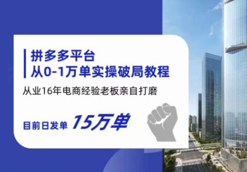 拼多多从0-1万单实操破局教程，从业16年电商经验打磨，目前日发单15万单-云帆项目库