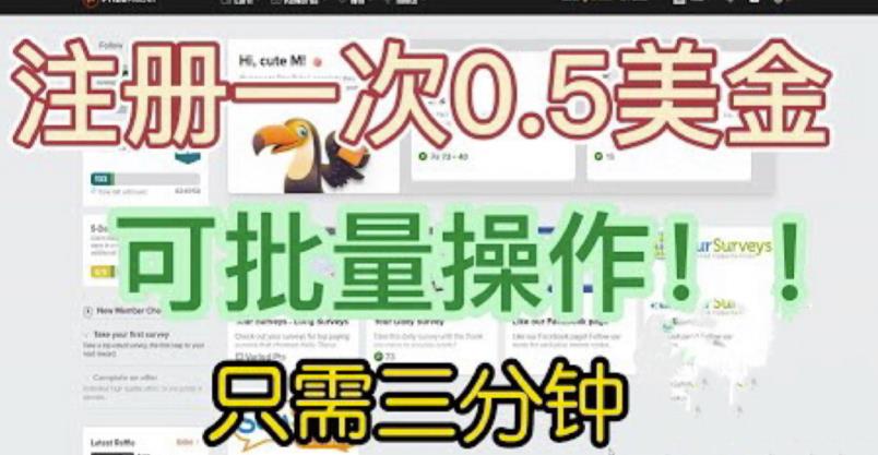 国外项目注册一次0.5美金，只需三分钟无脑操作，可批量同时放大操作，小白工作室福利【揭秘】-云帆项目库