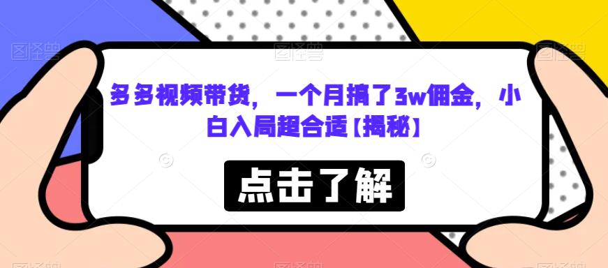 多多视频带货，一个月搞了3w佣金，小白入局超合适【揭秘】-云帆项目库