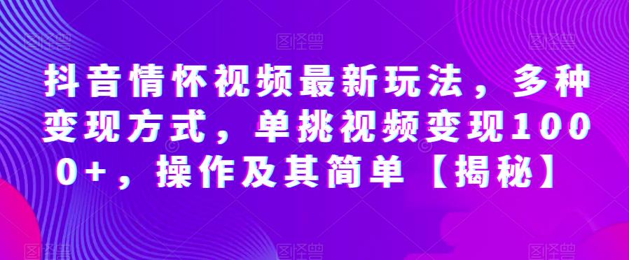 抖音情怀视频最新玩法，多种变现方式，单挑视频变现1000+，操作及其简单【揭秘】-云帆项目库