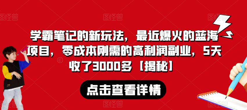 学霸笔记的新玩法，最近爆火的蓝海项目，零成本刚需的高利润副业，5天收了3000多【揭秘】-云帆项目库