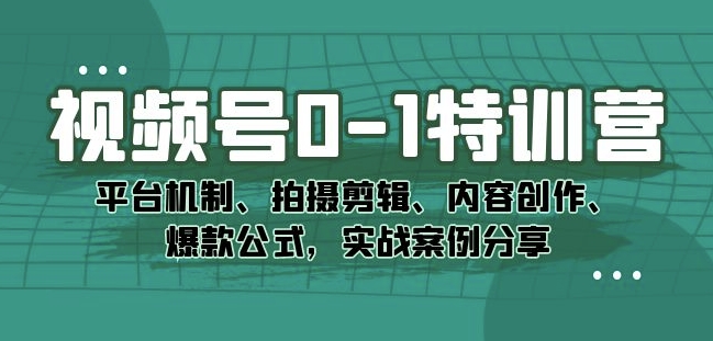 视频号0-1特训营：平台机制、拍摄剪辑、内容创作、爆款公式，实战案例分享-云帆项目库