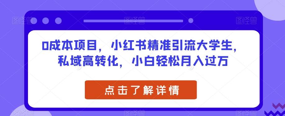 0成本项目，小红书精准引流大学生，私域高转化，小白轻松月入过万【揭秘】-云帆项目库