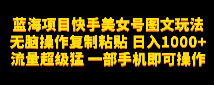 蓝海项目快手美女号图文玩法，无脑操作复制粘贴，日入1000+流量超级猛一部手机即可操作【揭秘】-云帆项目库