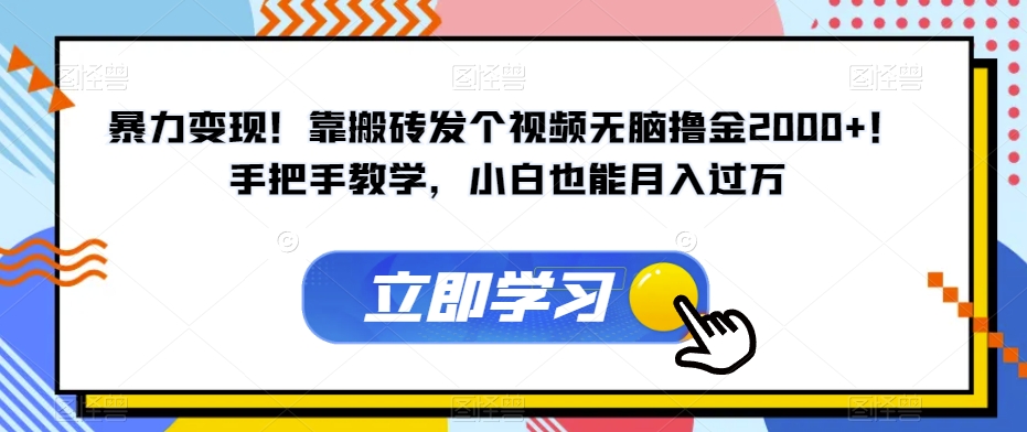 暴力变现！靠搬砖发个视频无脑撸金2000+！手把手教学，小白也能月入过万【揭秘】-云帆项目库