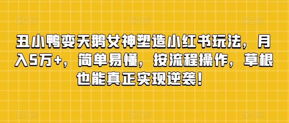 丑小鸭变天鹅女神塑造小红书玩法，月入5万+，简单易懂，按流程操作，草根也能真正实现逆袭！-云帆项目库