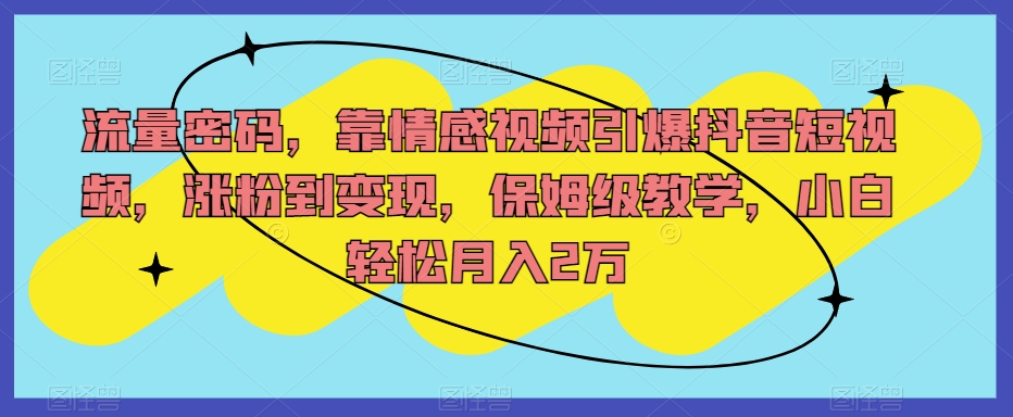 流量密码，靠情感视频引爆抖音短视频，涨粉到变现，保姆级教学，小白轻松月入2万【揭秘】-云帆项目库