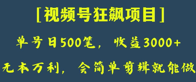 日收款500笔，纯利润3000+，视频号狂飙项目，会简单剪辑就能做【揭秘】-云帆项目库