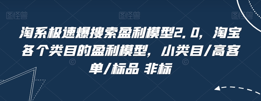 淘系极速爆搜索盈利模型2.0，淘宝各个类目的盈利模型，小类目/高客单/标品 非标-云帆项目库