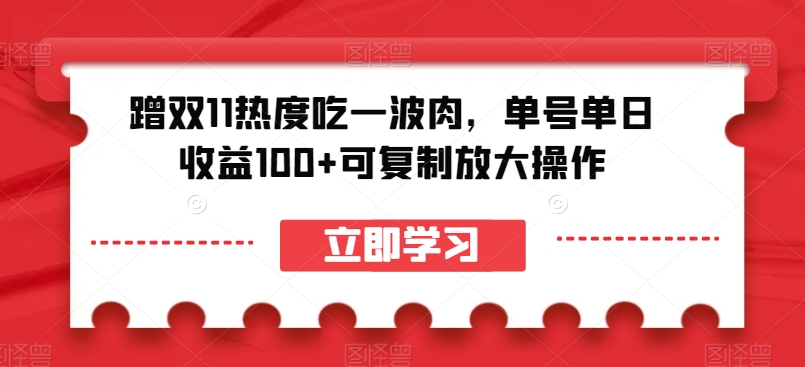 蹭双11热度吃一波肉，单号单日收益100+可复制放大操作【揭秘】-云帆项目库