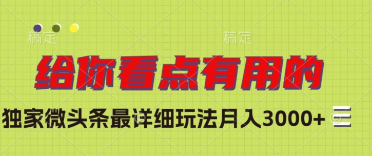 独家微头条最详细玩法，月入3000+【揭秘】-云帆项目库