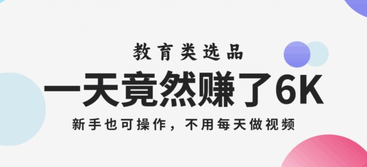 一天竟然赚了6000多，教育类选品，新手也可操作，更不用每天做短视频【揭秘】-云帆项目库