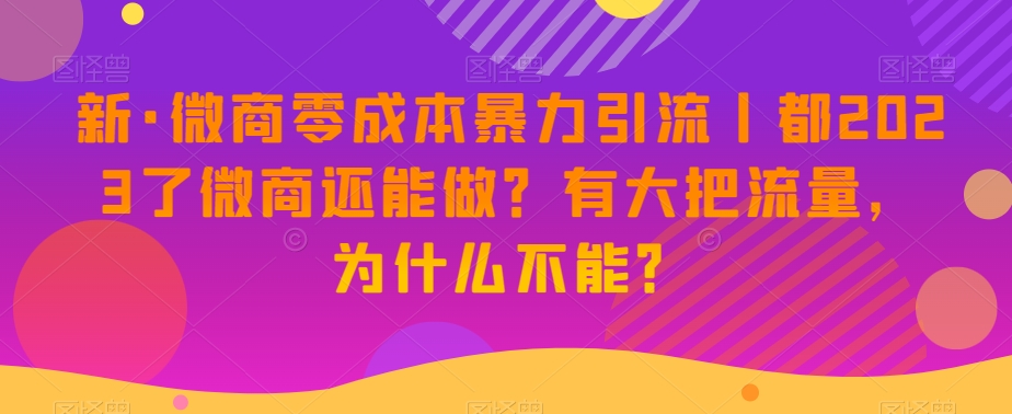 新·微商零成本暴力引流丨都2023了微商还能做？有大把流量，为什么不能？-云帆项目库