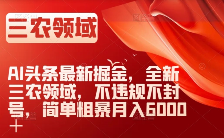 AI头条最新掘金，全新三农领域，不违规不封号，简单粗暴月入6000＋【揭秘】-云帆项目库