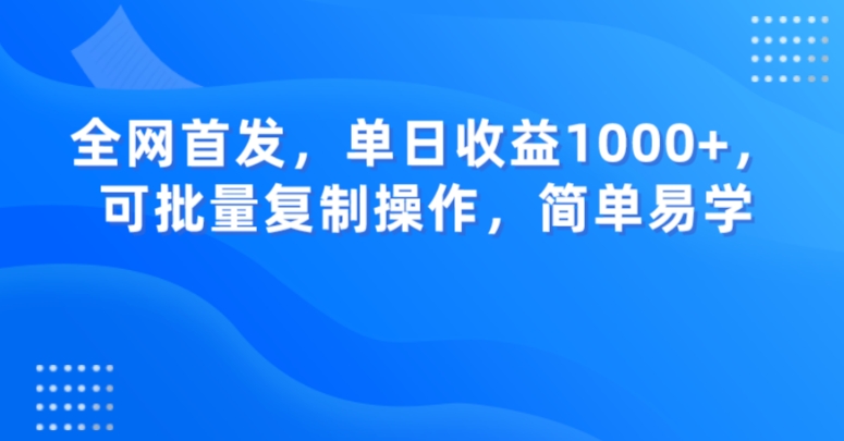 全网首发，单日收益1000+，可批量复制操作，简单易学【揭秘】-云帆项目库