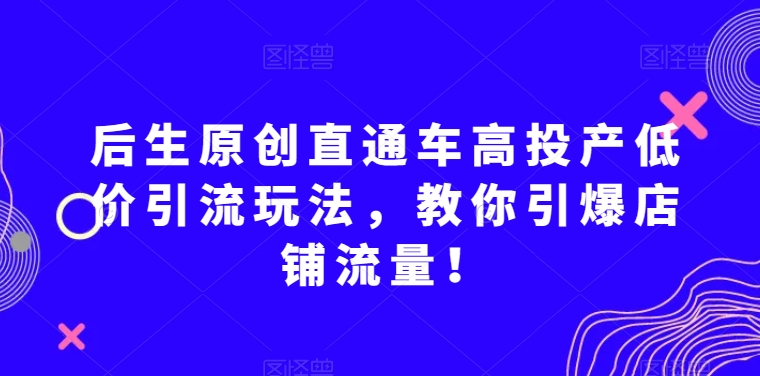 后生原创直通车高投产低价引流玩法，教你引爆店铺流量！-云帆项目库