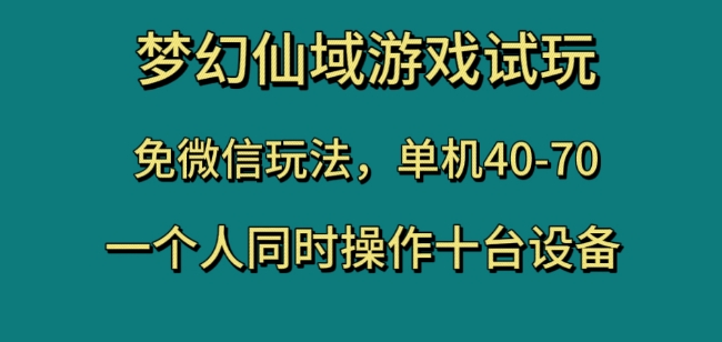 梦幻仙域游戏试玩，免微信玩法，单机40-70，一个人同时操作十台设备【揭秘】-云帆项目库