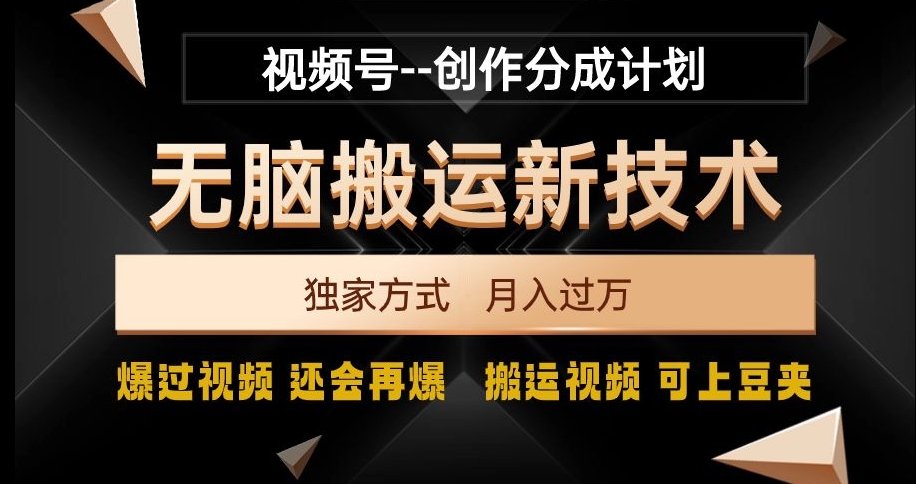 视频号无脑搬运新技术，破原创壕流量，独家方式，爆过视频，还会再爆【揭秘】-云帆项目库