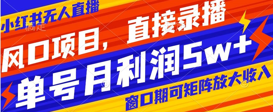 风口项目，小红书无人直播带货，直接录播，可矩阵，月入5w+【揭秘】-云帆项目库