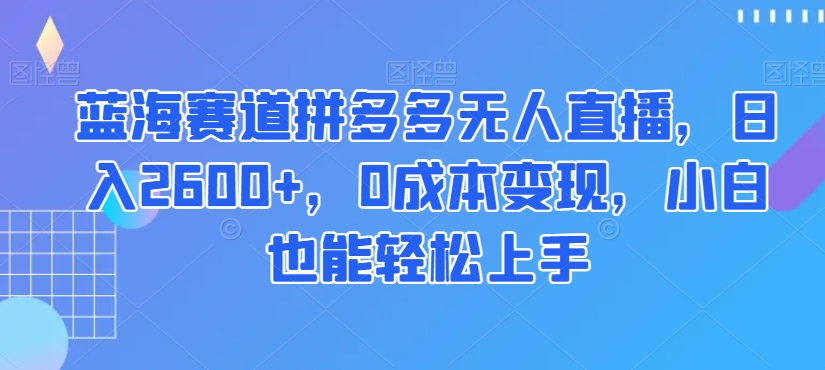 蓝海赛道拼多多无人直播，日入2600+，0成本变现，小白也能轻松上手【揭秘】-云帆项目库