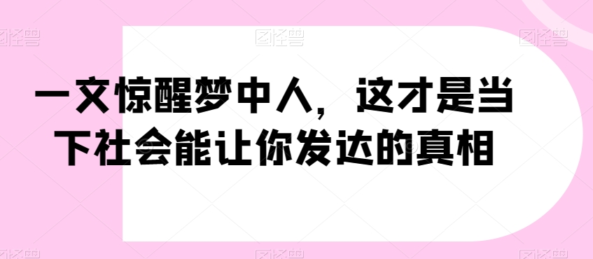 一文惊醒梦中人，这才是当下社会能让你发达的真相【公众号付费文章】-云帆项目库