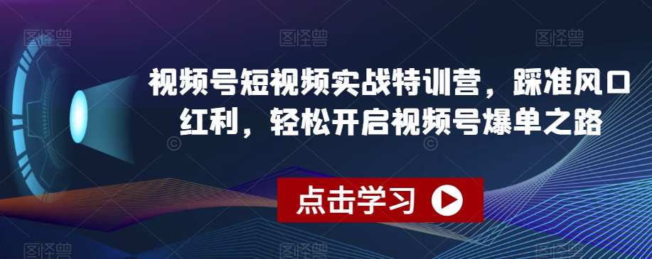 视频号短视频实战特训营，踩准风口红利，轻松开启视频号爆单之路-云帆项目库