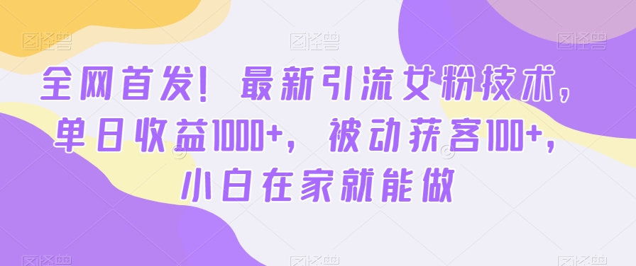 全网首发！最新引流女粉技术，单日收益1000+，被动获客100+，小白在家就能做【揭秘】-云帆项目库