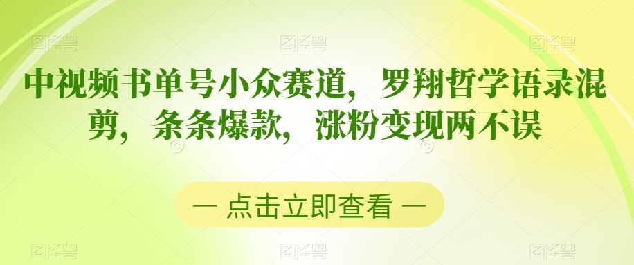 中视频书单号小众赛道，罗翔哲学语录混剪，条条爆款，涨粉变现两不误【揭秘】-云帆项目库