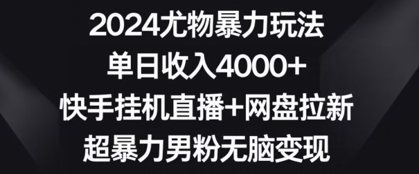 2024尤物暴力玩法，单日收入4000+，快手挂机直播+网盘拉新，超暴力男粉无脑变现【揭秘】-云帆项目库