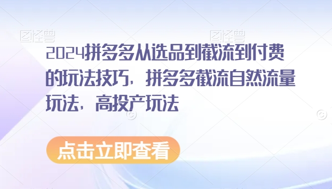 2024拼多多从选品到截流到付费的玩法技巧，拼多多截流自然流量玩法，高投产玩法-云帆项目库