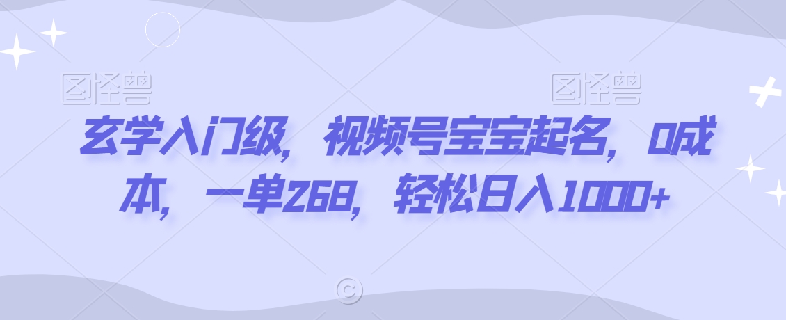 玄学入门级，视频号宝宝起名，0成本，一单268，轻松日入1000+【揭秘】-云帆项目库