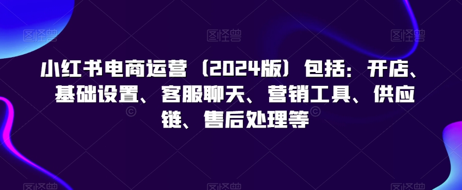 小红书电商运营（2024版）包括：开店、基础设置、客服聊天、营销工具、供应链、售后处理等-云帆项目库