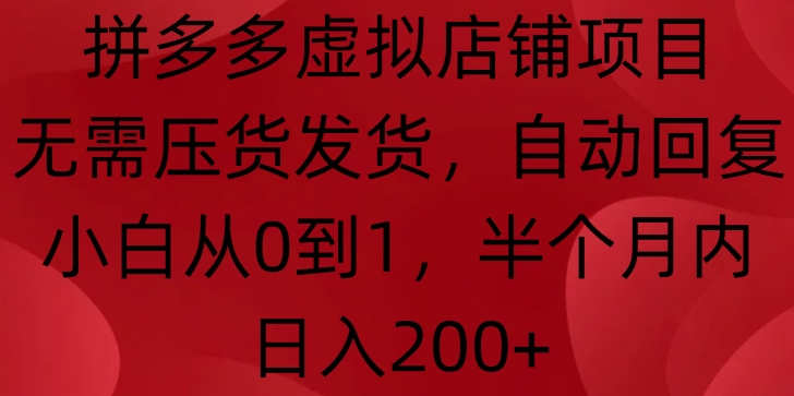 拼多多虚拟店铺项目，无需压货发货，自动回复，小白从0到1，半个月内日入200+【揭秘】-云帆项目库