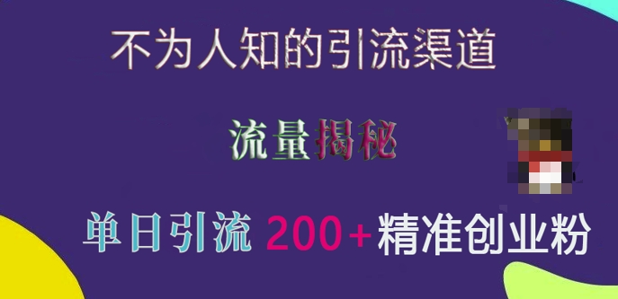 不为人知的引流渠道，流量揭秘，实测单日引流200+精准创业粉【揭秘】-云帆项目库