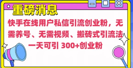 快手最新引流创业粉方法，无需养号、无需视频、搬砖式引流法【揭秘】-云帆项目库