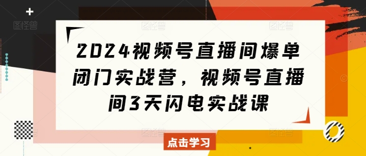 2024视频号直播间爆单闭门实战营，视频号直播间3天闪电实战课-云帆项目库