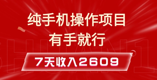 纯手机操作的小项目，有手就能做，7天收入2609+实操教程【揭秘】-云帆项目库